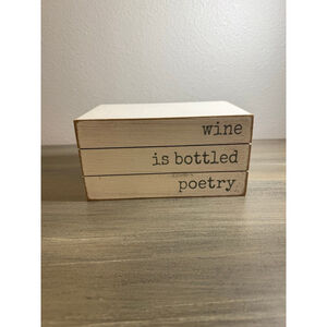 Rustic wood “Wine is Bottled Poetry” block Cottagecore Farmhouse decor